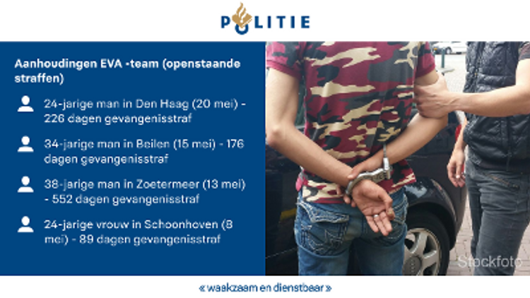 Schoonhoven/Zoetermeer/Beilen/Den Haag - EVA-team houdt vier veroordeelden aan